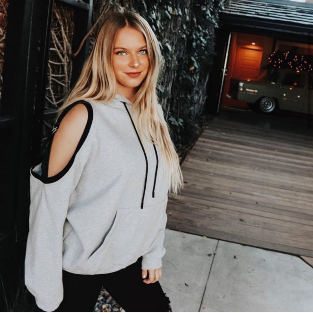 LF Gray Black Shoulderless Sweatshirt